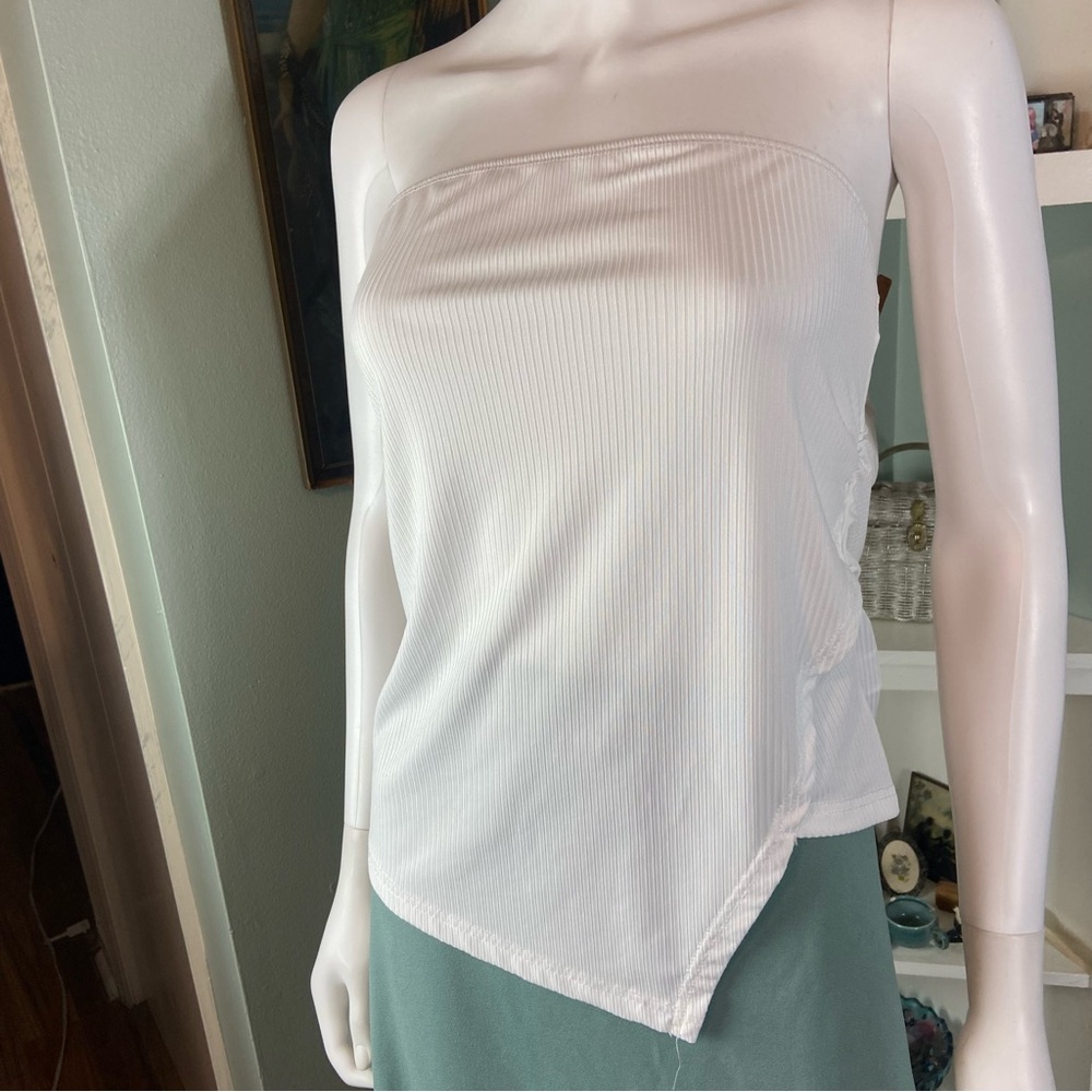 3/$12 Shein Curve Bundle White Asymmetrical Tube Top & Sage Green Pencil Skirt - Picture 13 of 14